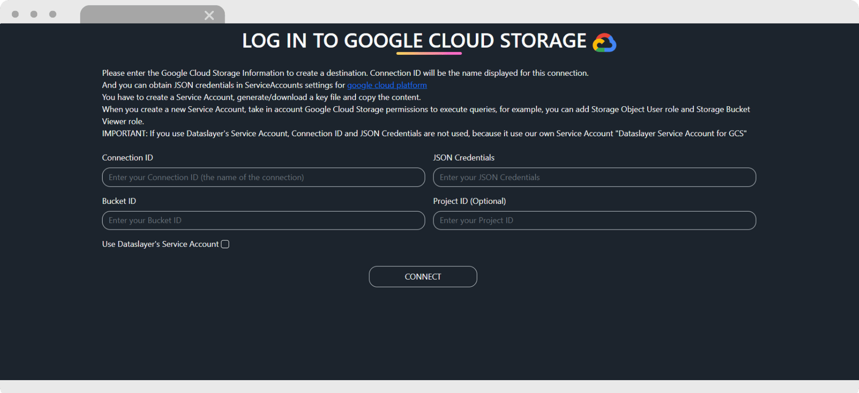 Entendiendo los campos de inicio de sesión de Google Cloud Storage
