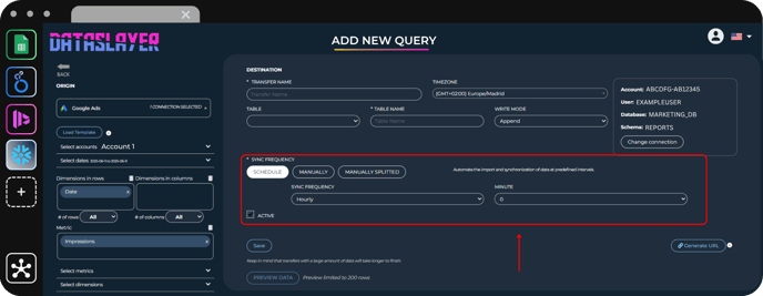 12-1Sync frequency settings with options for schedule, manual, and custom intervals