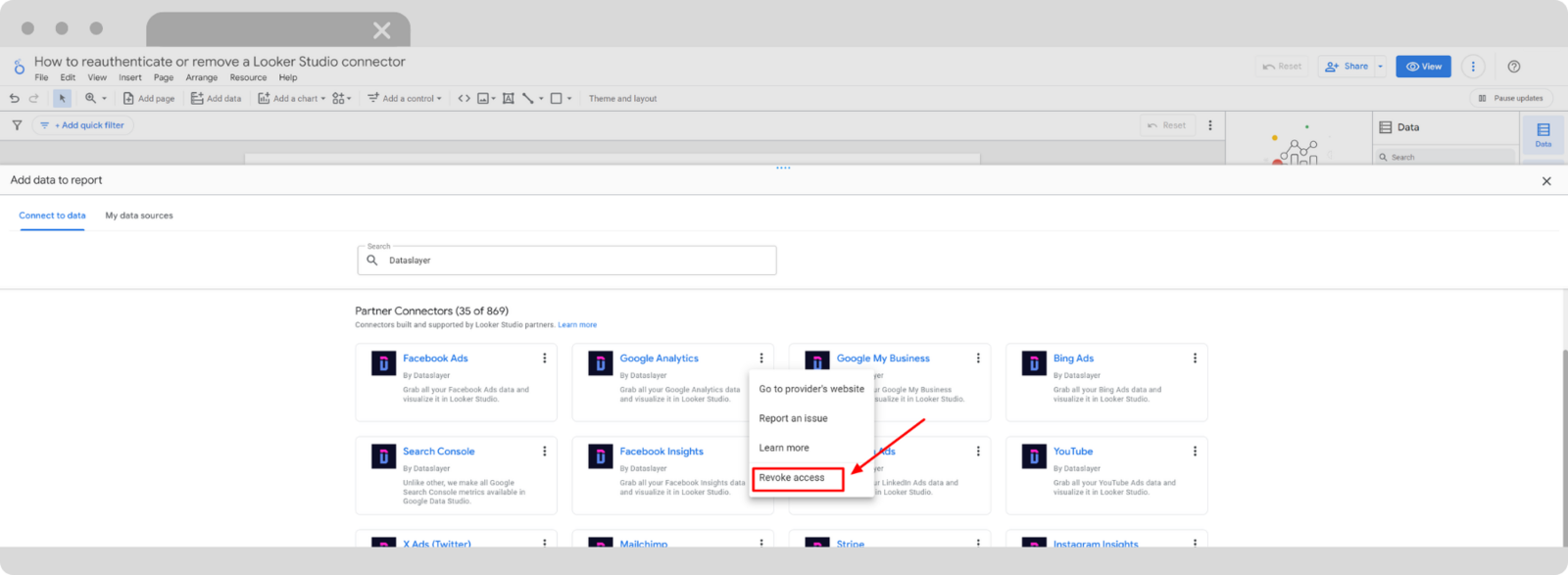 How to reauthenticate or remove a Looker Studio connector