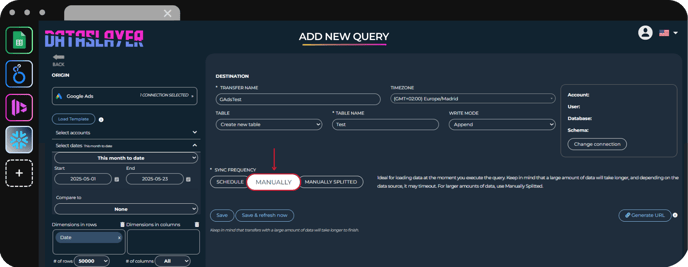 Opción de Dataslayer para sincronización manual de datos sin automatización