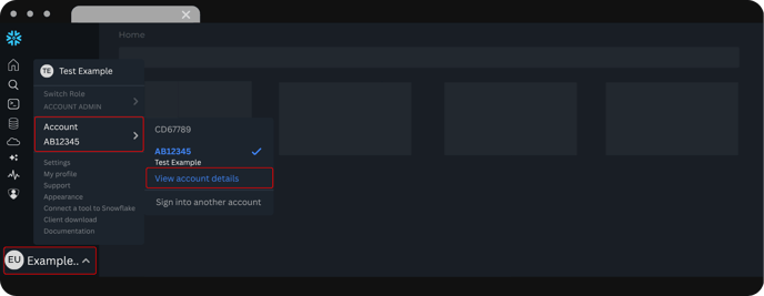 View Snowflake account ID and connection details from the user profile settings