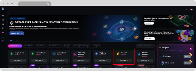 Dataslayer app homepage showing the available products