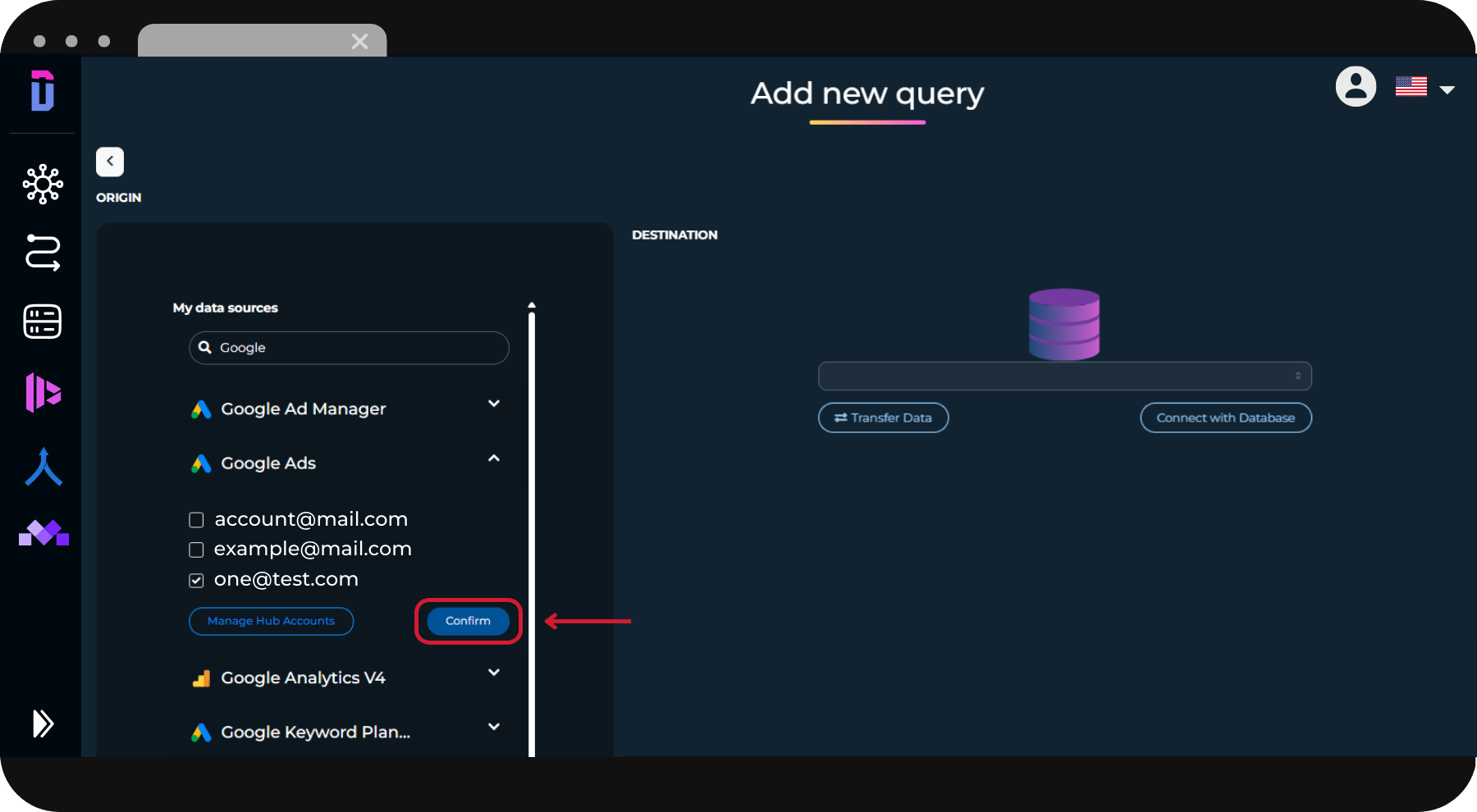 How to create a query in Dataslayer for Database