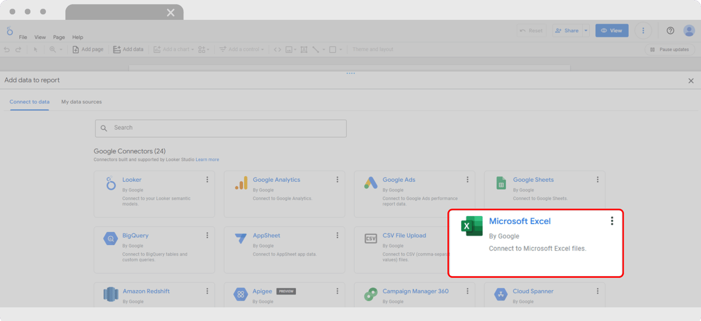 Connect Google Sheets and Microsoft Excel to Looker Studio